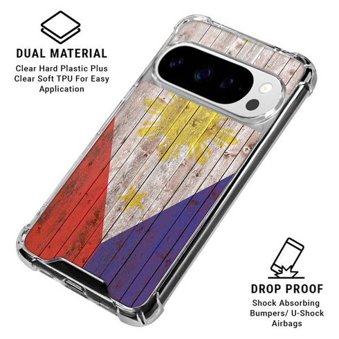 Philippines Flag Dark Wood Google Pixel 10 Pro XL Clear Case